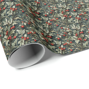 Papier Cadeau Baie de houx anglais vintage botanique