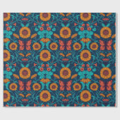 Papier Cadeau Baies Art Nouveau en bleu et jaune (Plat)