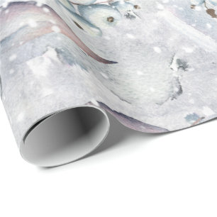 Papier Cadeau Baies Blanches Scène de neige avec feuilles, hive