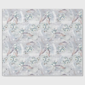 Papier Cadeau Baies Blanches Scène de neige avec feuilles, hiver (Plat)