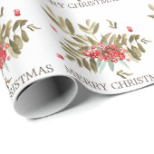 Papier Cadeau Baies classiques de Noël aquarelle (Coin rond)