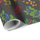 Papier Cadeau Baies d'automne sur chocolat brun (Coin rond)