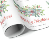 Papier Cadeau Baies de houx classiques de Noël (Coin rond)