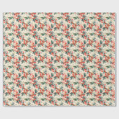 Papier Cadeau Baies de houx rouges modernes de Noël (Plat)