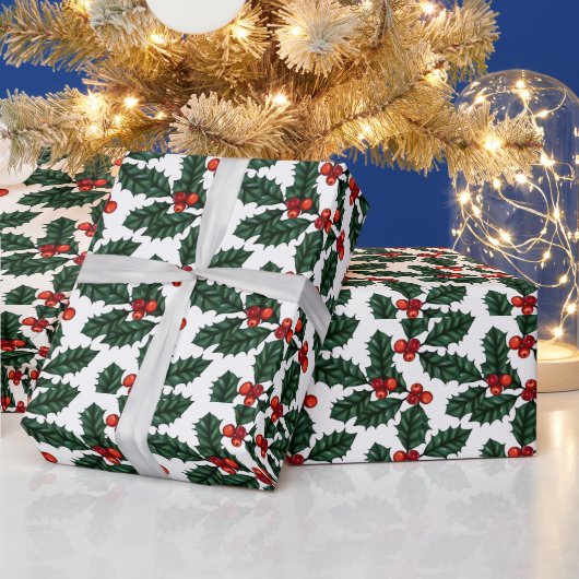Papier Cadeau Baies de Noël rouges et Noël blanc Feuille (Vacances)