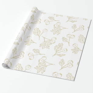 Papier Cadeau Baies d'hiver Gold White Noël