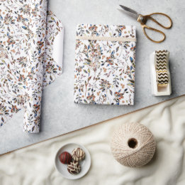 Papier Cadeau Baies Feuilles blanches Aquarelle Motif Floral