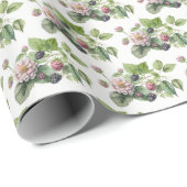 Papier Cadeau Baies noires et fleurs en blanc (Coin rond)