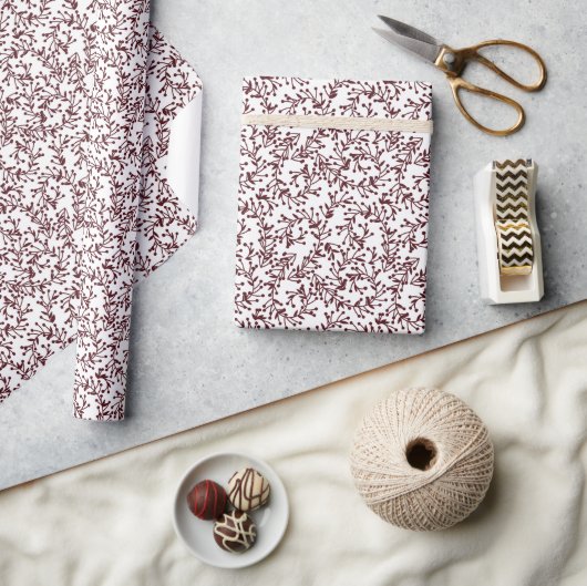 Papier Cadeau Baies, rouge bordeaux. (Artisanat)