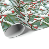 Papier Cadeau baies rouges couvertes de neige, (Coin rond)