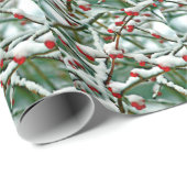 Papier Cadeau Baies rouges dans la neige (Coin rond)