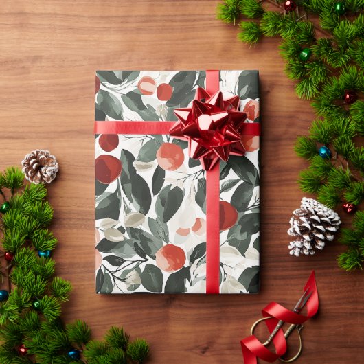 Papier Cadeau Baies rouges de Noël (Cadeau de vacances)