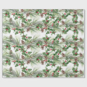 Papier Cadeau Baies rouges et aiguilles de pin Pinecones (Plat)