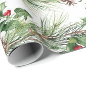 Papier Cadeau Baies rouges et aiguilles de pin Pinecones (Coin rond)