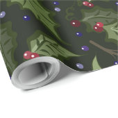 Papier Cadeau Baies rouges et pourpres Noël Holly (Coin rond)
