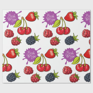 Papier Cadeau Baies rouges fraîches et cerises