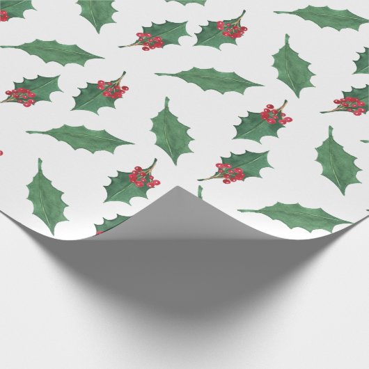 Papier Cadeau Baies rouges Holly sur blanc (Coin)
