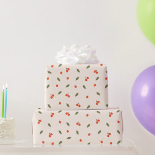 Papier Cadeau Baies Rouges & Motif de Crème de Feuilles d'Automn