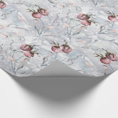 Papier Cadeau Baies rouges Scène de neige avec feuilles, hiver (Coin)