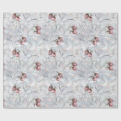 Papier Cadeau Baies rouges Scène de neige avec feuilles, hiver (Plat)