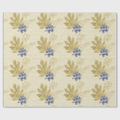 Papier Cadeau Baies violettes et feuilles dorées sur fond jaune  (Plat)