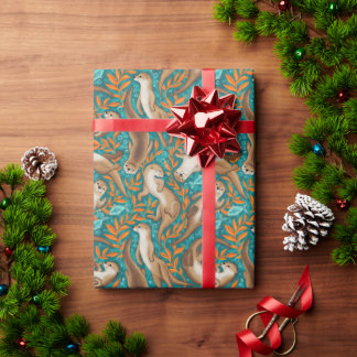 Papier Cadeau Baignade douce en Gouache Turquoise et orange