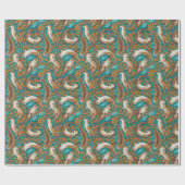 Papier Cadeau Baignade douce en Gouache Turquoise et orange (Plat)