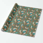 Papier Cadeau Baignade douce en Gouache Turquoise et orange (Déroulé)