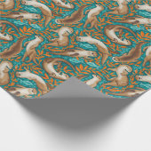 Papier Cadeau Baignade douce en Gouache Turquoise et orange (Coin)