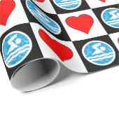 Papier Cadeau Baigneurs et Coeurs Équipe de natation et de plong (Coin rond)