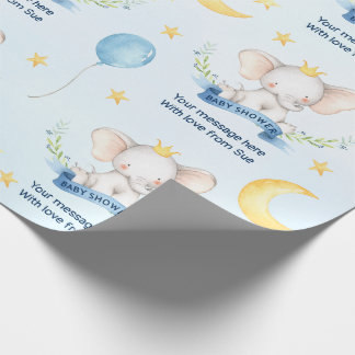 Papier Cadeau Bain de bébé éléphant aquarelle bleue texte person