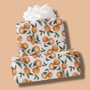 Papier Cadeau Bain de bébé motif botanique oranges aquarelle