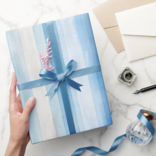 Papier Cadeau Bain de Mariée à Rayures Bleues et Blanches de San