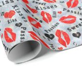 Papier Cadeau Baise, lèvres rouges. (Coin rond)