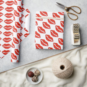 Papier Cadeau Baiser à lèvres rouge Imprimer Saint Valentin Amou