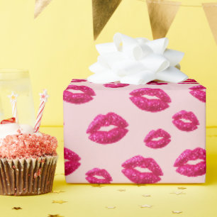 Papier Cadeau Baiser de rouge à lèvres pailleté Glam