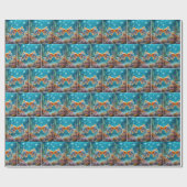 Papier Cadeau Baiser Poisson Océanique Avec Bulles Coeurs (Plat)