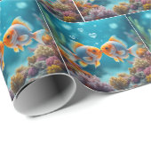Papier Cadeau Baiser Poisson Océanique Avec Bulles Coeurs (Coin rond)