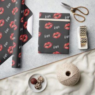 Papier Cadeau Baisers coquins aux lèvres rouges noires