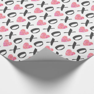 Papier Cadeau Baisers et câlins Aquarelle Coeurs roses Motif