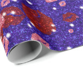Papier Cadeau Baisers rouges et roses en violet (Coin rond)