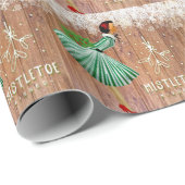 Papier Cadeau Baisers sous le gui de Noël rétro (Coin rond)