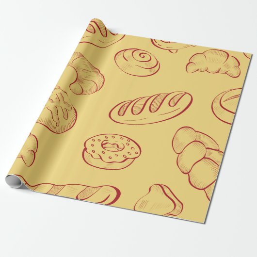 Papier Cadeau Bakery,  croissant,  food vintage seamless pattern (Déroulé)