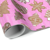 Papier Cadeau Baking Gingerbread Cookies Noël rose (Coin rond)