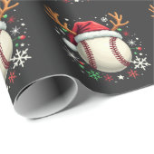Papier Cadeau Bal de baseball avec cornes de rennes et Noël (Coin rond)