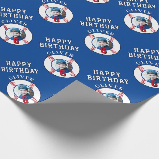 Papier Cadeau Bal de baseball bleu Anniversaire de enfant Photo (Coin)