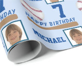 Papier Cadeau Bal De Baseball Heureux Anniversaire Photo (Coin rond)