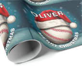 Papier Cadeau Bal de baseball Rouge Père Noël (Coin rond)