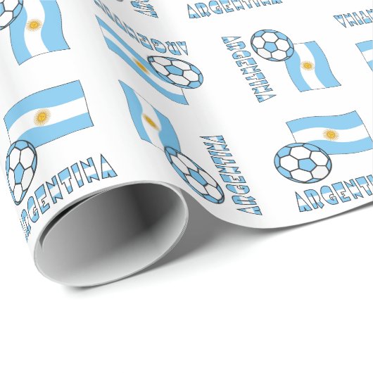 Papier Cadeau Bal de football argentin et drapeau (Coin rond)