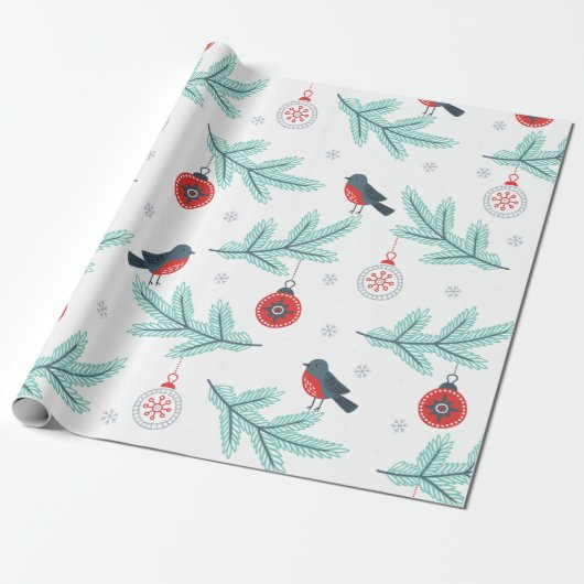 Papier Cadeau Bal de Noël et Branches Motif (Déroulé)